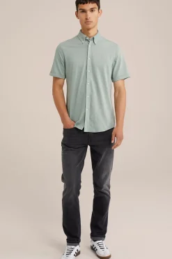 Tall fit overhemd van piqu&eacute;jersey met stretch
