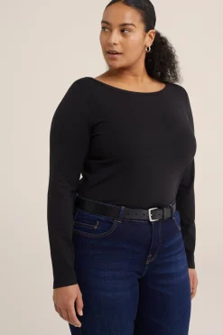 T-shirt met boothals- Curve