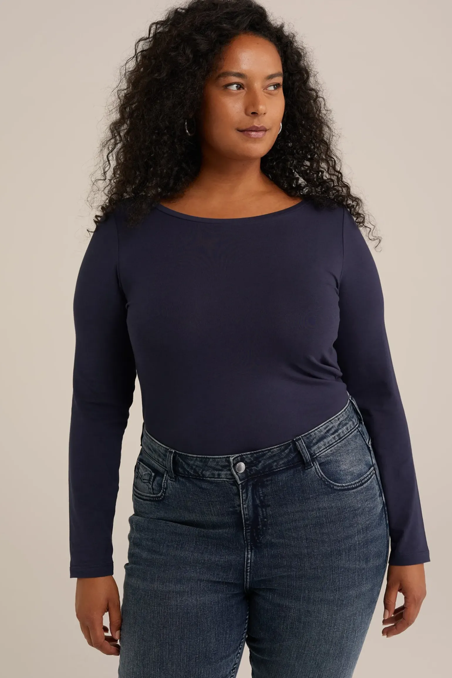 T-shirt met boothals- Curve