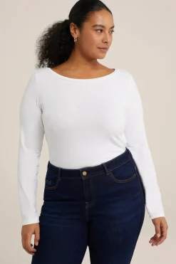 T-shirt met boothals- Curve