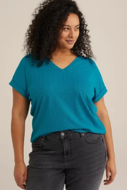 T-shirt met opengewerkt dessin - Curve