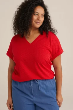 T-shirt met opengewerkt dessin - Curve