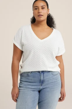 T-shirt met opengewerkt dessin - Curve
