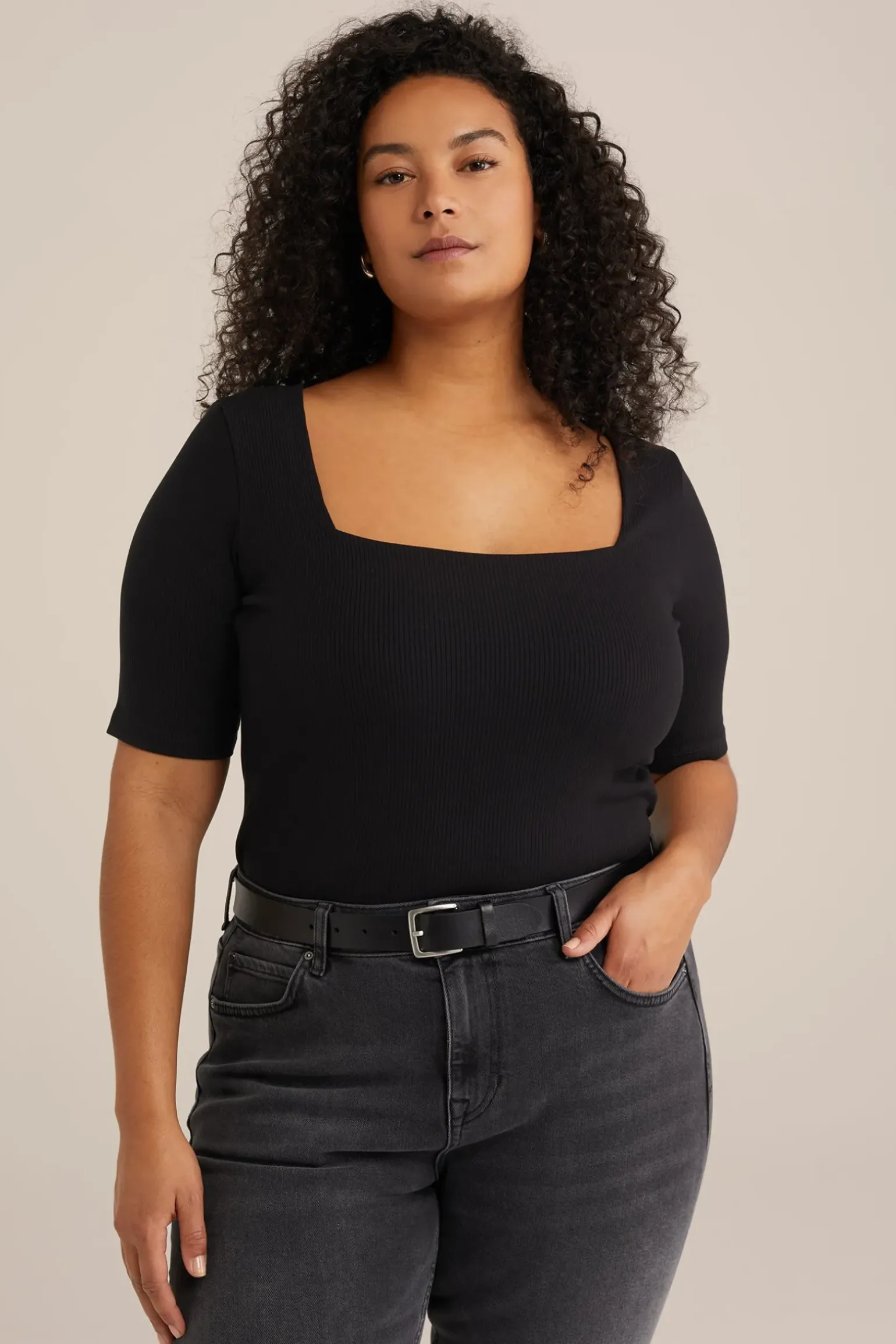 T-shirt van ribstof - Curve