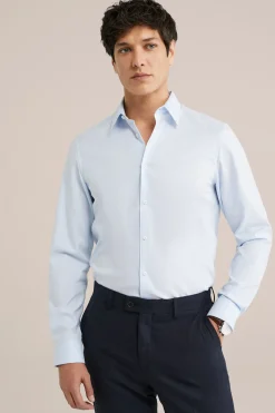 Twill geweven overhemd van katoenmix met stretch