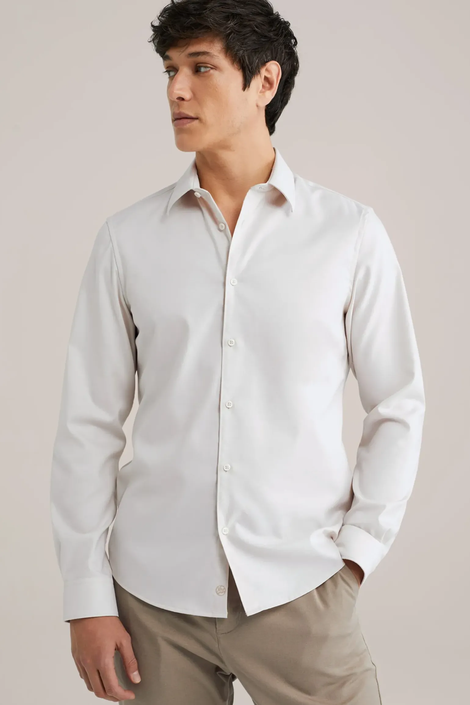 Twill geweven overhemd van katoenmix met stretch