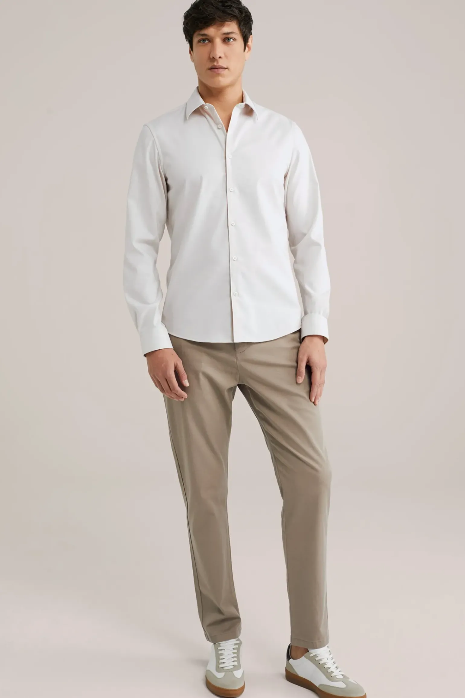Twill geweven overhemd van katoenmix met stretch